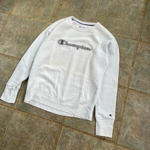 Champion Embroidered Logo Crewneck Sweatshirt Size Small Unisex White